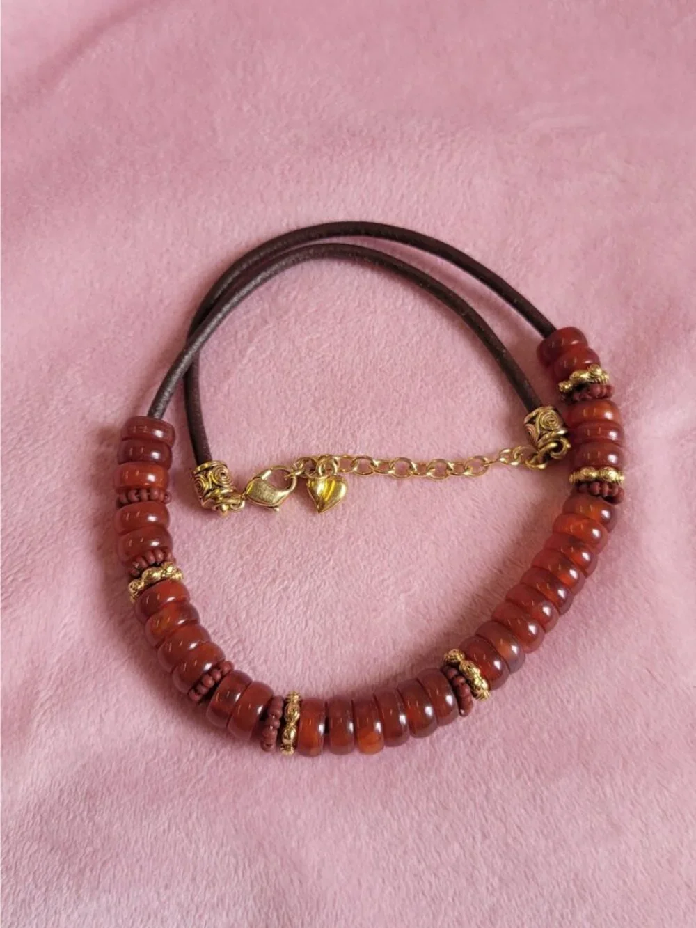 Vintage Carolee Signed Orange Glass Disk Beaded Cord Gold Tone Necklace N1F